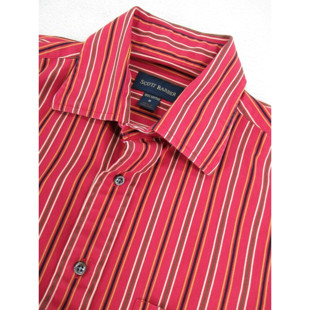 Scott Barber Men's Medium Button Up Long Sleeve Shirt Striped Red Brown